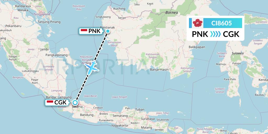 CI8605 China Airlines Flight Map: Pontianak to Jakarta