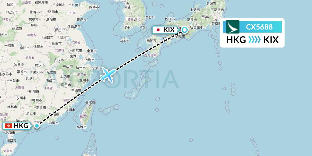 CX5688 Cathay Pacific Flight Map: Hong Kong to Osaka