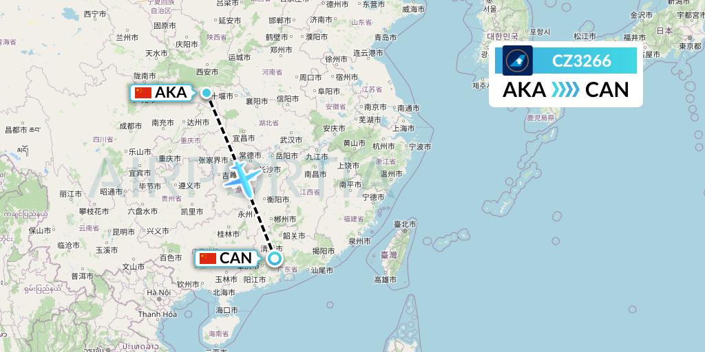 CZ3266 China Southern Airlines Flight Map: Ankang to Guangzhou
