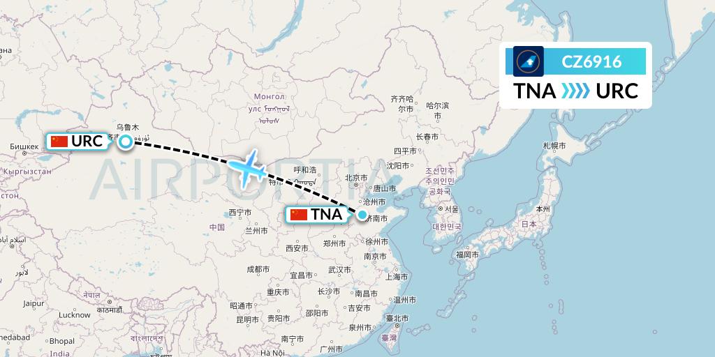 CZ6916 China Southern Airlines Flight Map: Jinan to Urumqi