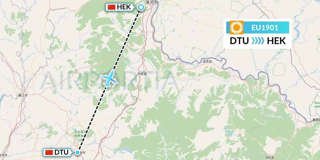 EU1901 Chengdu Airlines Flight Map: Mianyang to Heihe