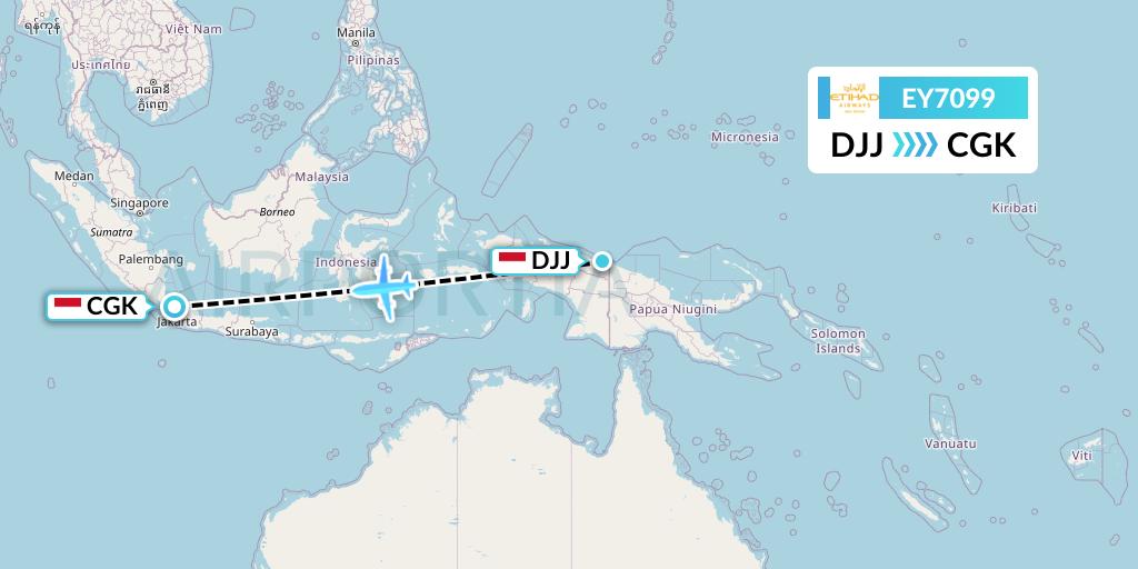 EY7099 Etihad Airways Flight Map: Jayapura to Jakarta