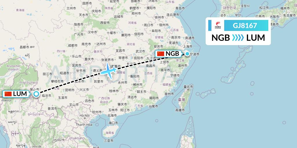 GJ8167 Loong Airlines Flight Map: Ningbo to Mangshi