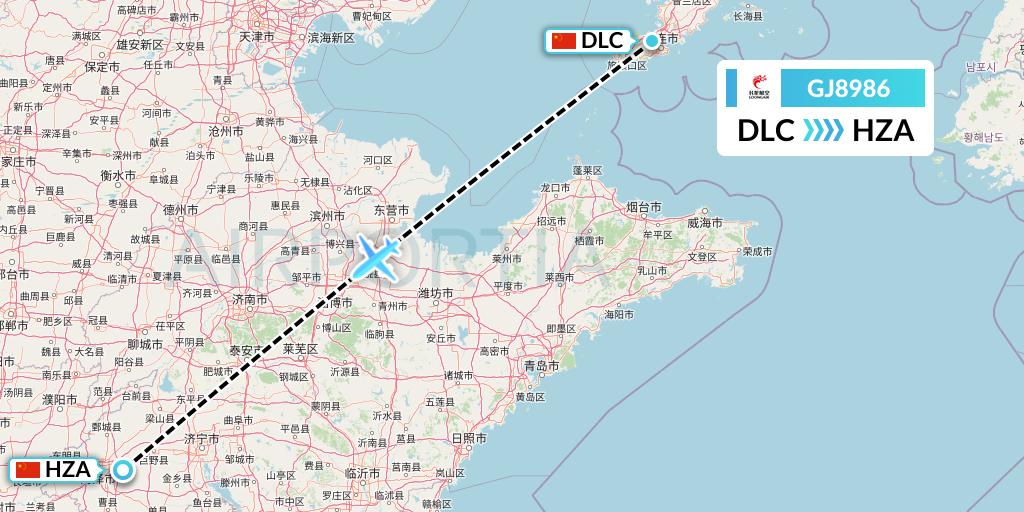 GJ8986 Loong Airlines Flight Map: Dalian to Jinan