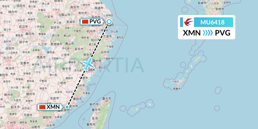 MU6418 China Eastern Airlines Flight Map: Xiamen to Shanghai