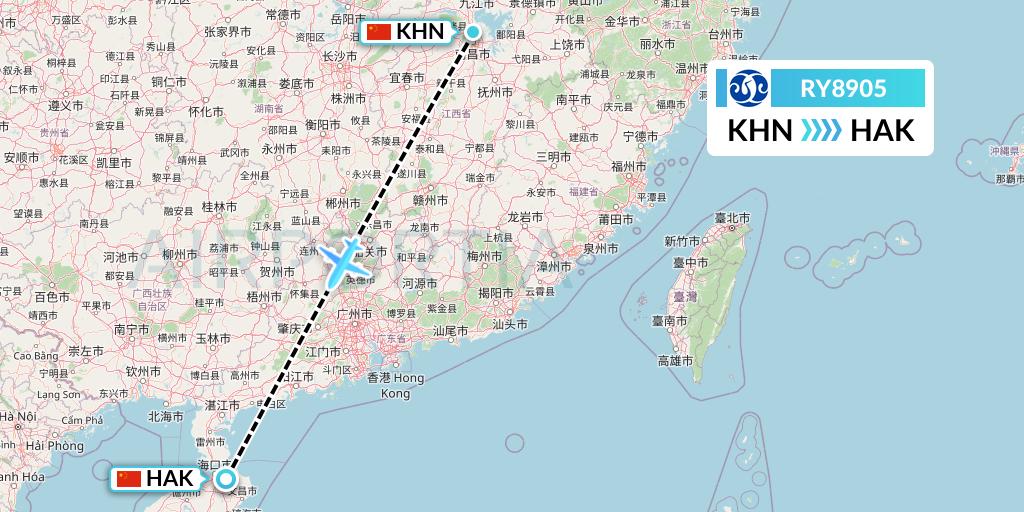 RY8905 Jiangxi Air Flight Map: Nanchang to Haikou