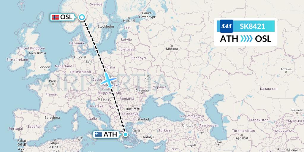 SK8421 SAS Flight Map: Athens to Oslo