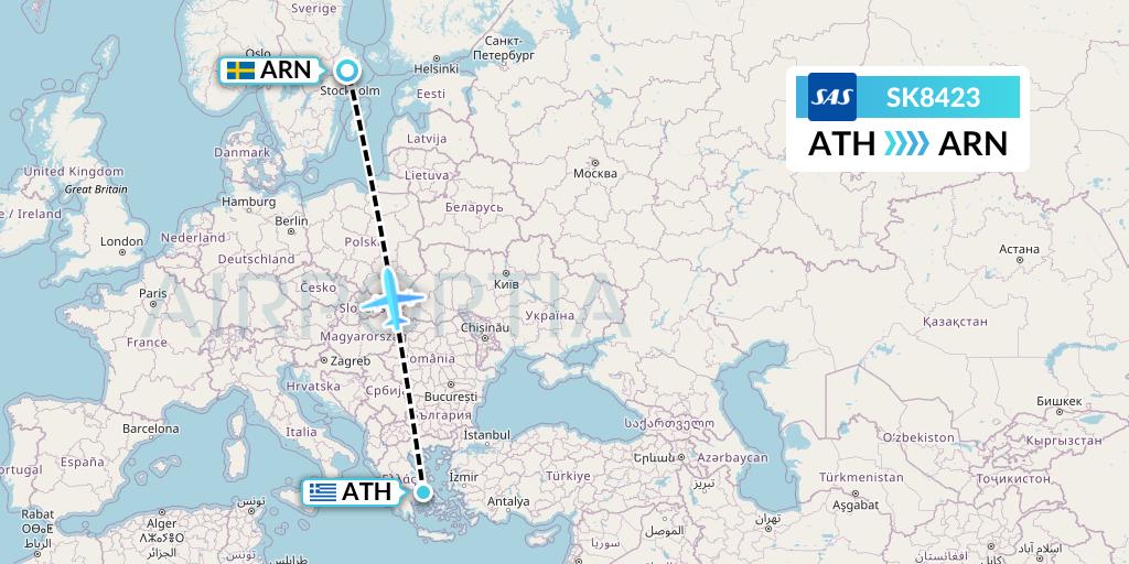 SK8423 SAS Flight Map: Athens to Stockholm
