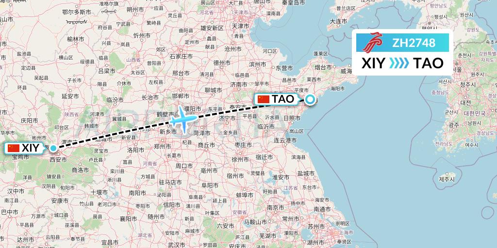 ZH2748 Shenzhen Airlines Flight Map: Xi'an to Qingdao