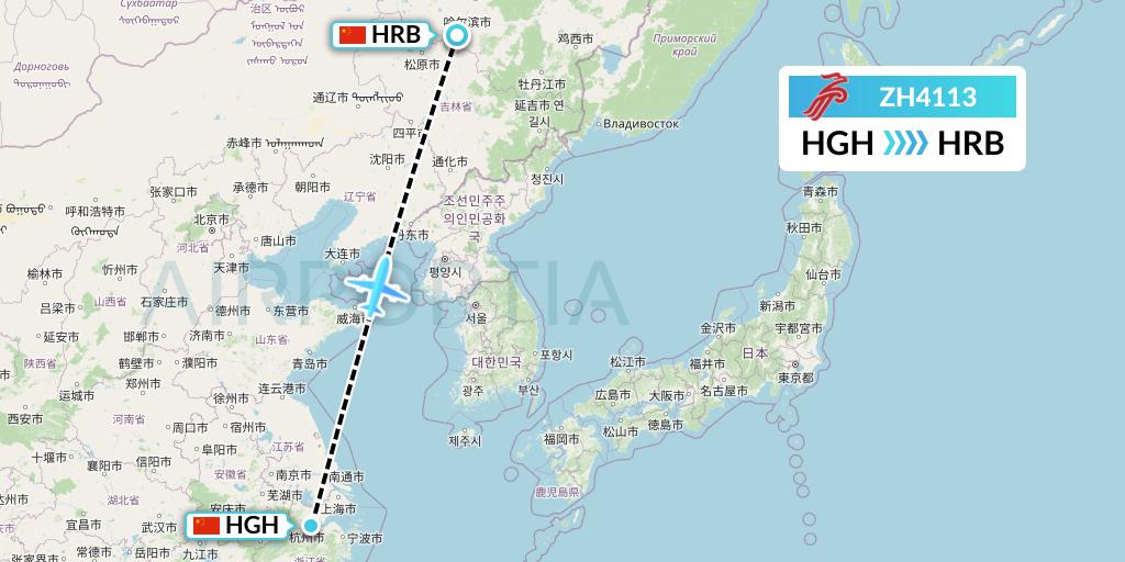 ZH4113 Shenzhen Airlines Flight Map: Hangzhou to Harbin
