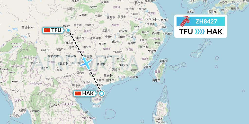 ZH8427 Shenzhen Airlines Flight Map: Chengdu to Haikou