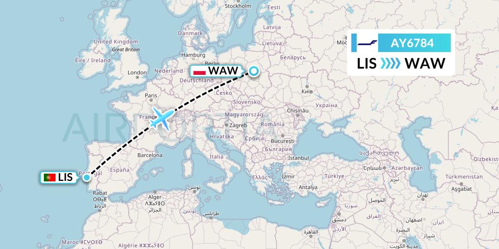 AY6784 Finnair Flight Map: Lisbon to Warsaw