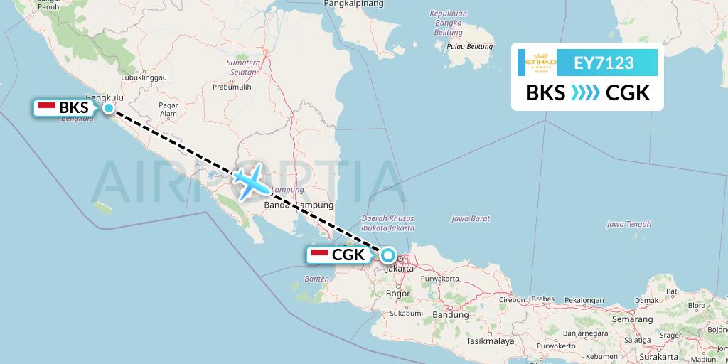 EY7123 Etihad Airways Flight Map: Bengkulu to Jakarta