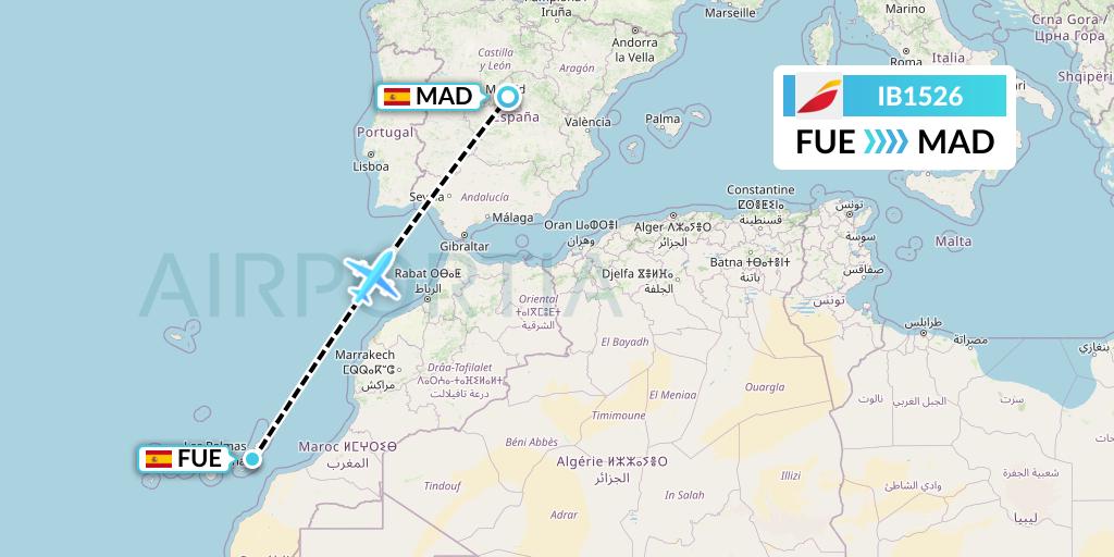 IB1526 Iberia Flight Map: Fuerteventura to Madrid