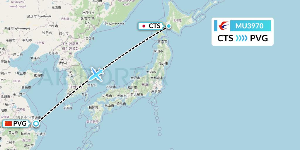 MU3970 China Eastern Airlines Flight Map: Sapporo to Shanghai