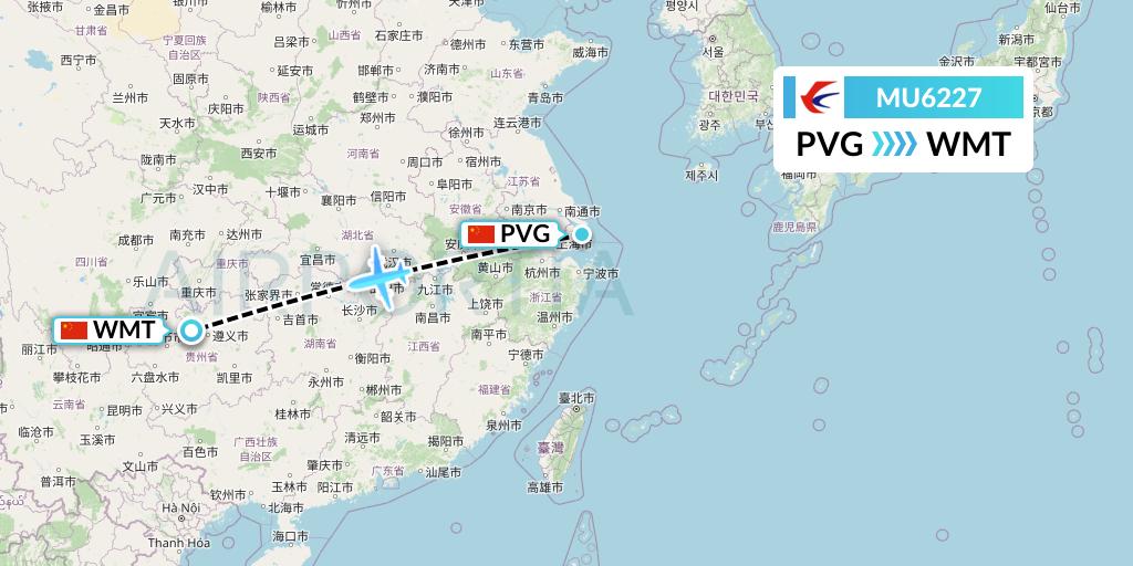 MU6227 China Eastern Airlines Flight Map: Shanghai to Zunyi