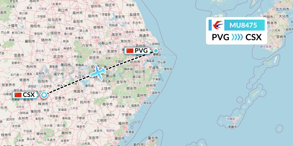 MU8475 China Eastern Airlines Flight Map: Shanghai to Changsha