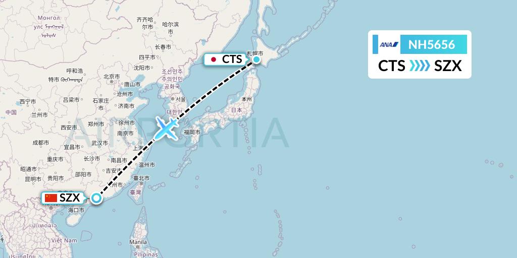 NH5656 All Nippon Airways Flight Map: Sapporo to Shenzhen