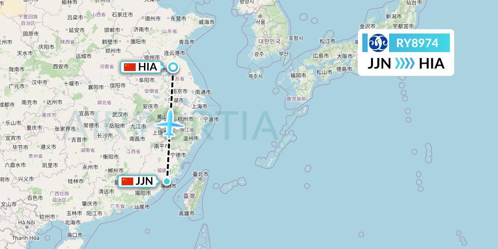 RY8974 Jiangxi Air Flight Map: Jinjiang to Huai'an