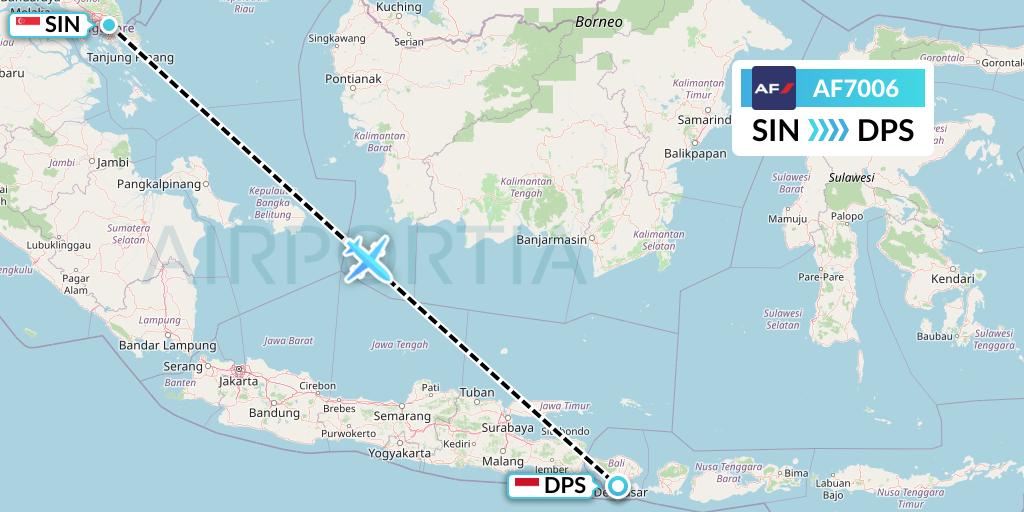 AF7006 Air France Flight Map: Singapore to Denpasar