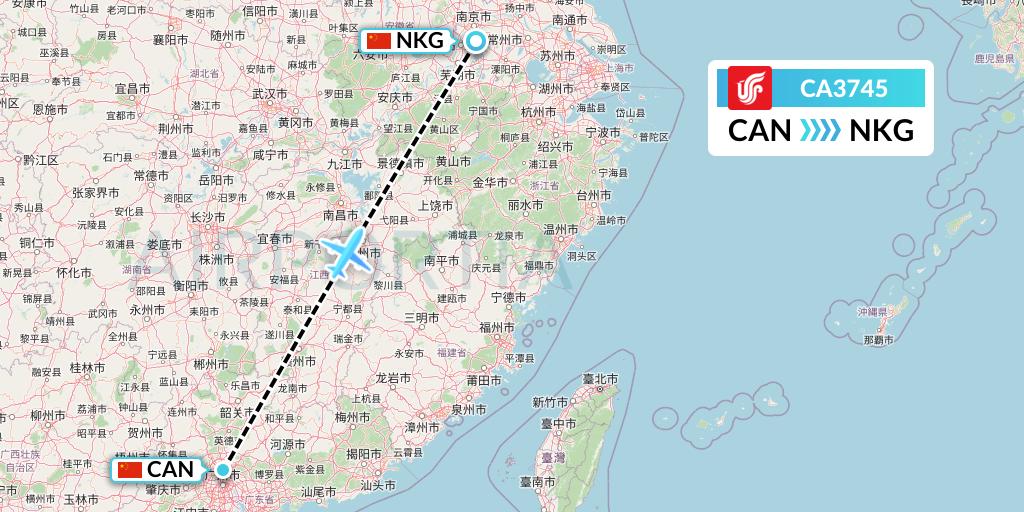 CA3745 Air China Flight Map: Guangzhou to Nanjing