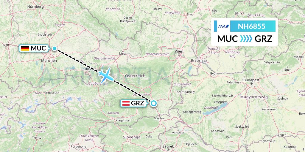 NH6855 All Nippon Airways Flight Map: Munich to Graz