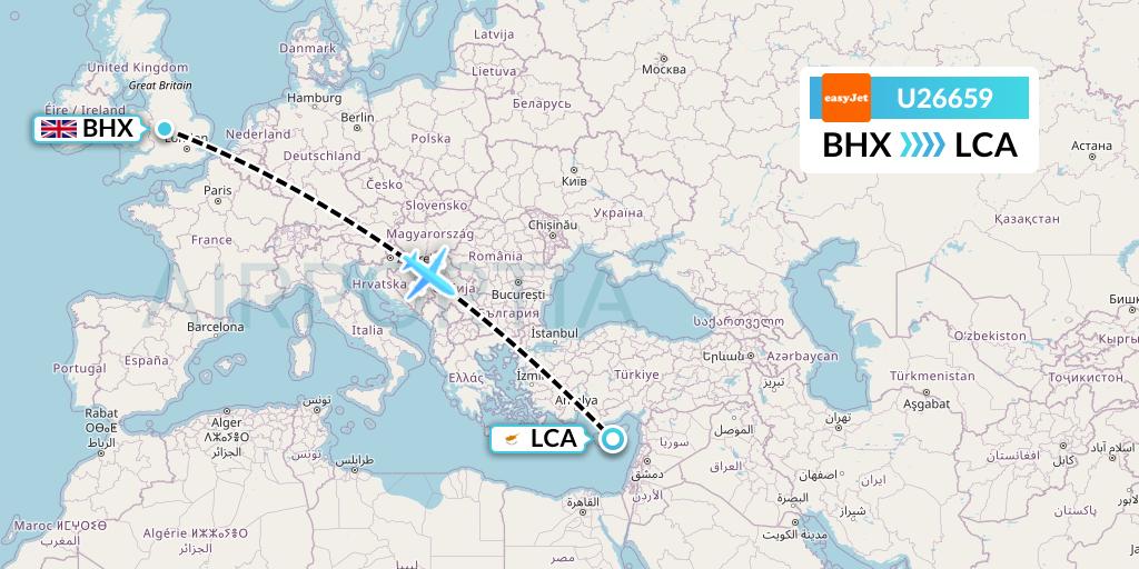 U26659 EasyJet Flight Map: Birmingham to Larnaca