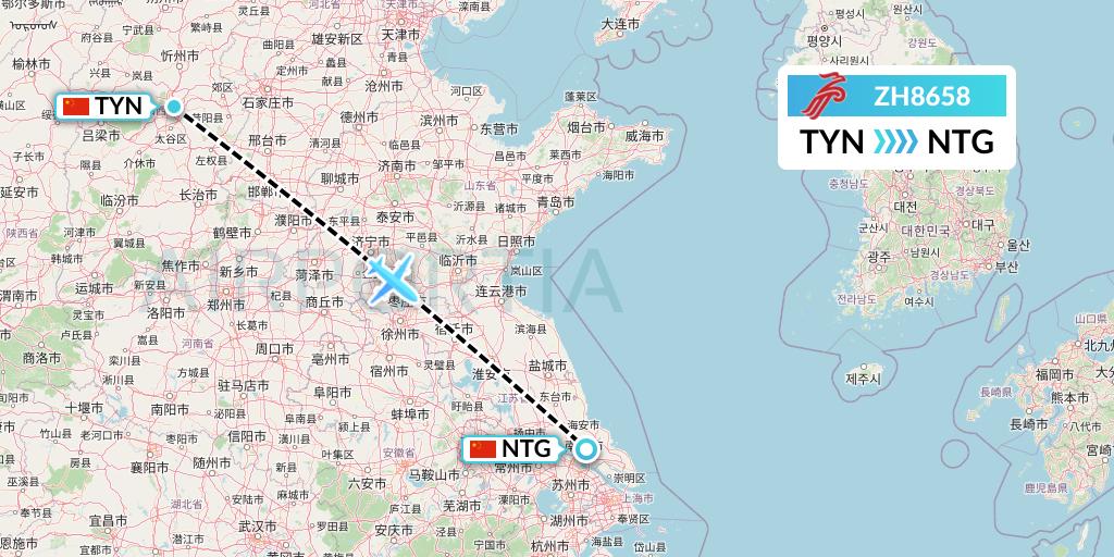 ZH8658 Shenzhen Airlines Flight Map: Taiyuan to Nantong