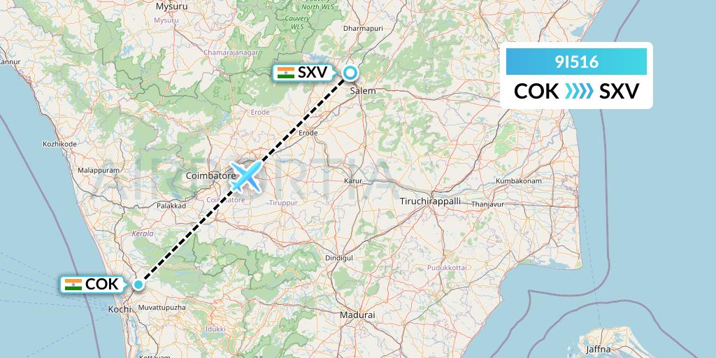 9I516 Air India Regional Flight Map: Cochin to India