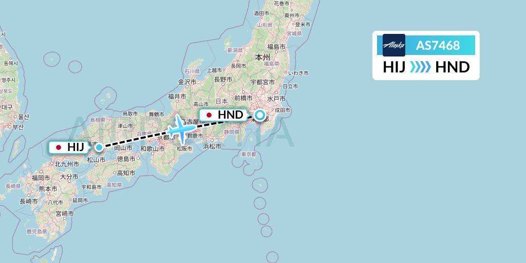 AS7468 Alaska Airlines Flight Map: Hiroshima to Tokyo