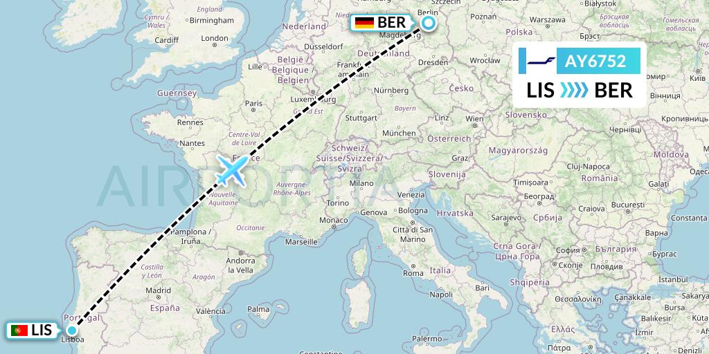 AY6752 Finnair Flight Map: Lisbon to Berlin