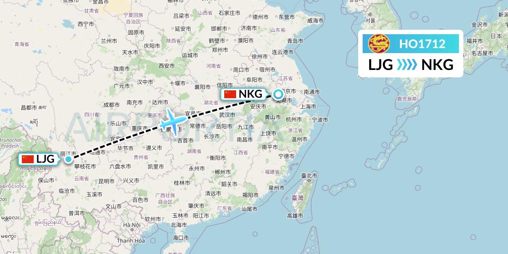 HO1712 Juneyao Airlines Flight Map: Lijiang to Nanjing