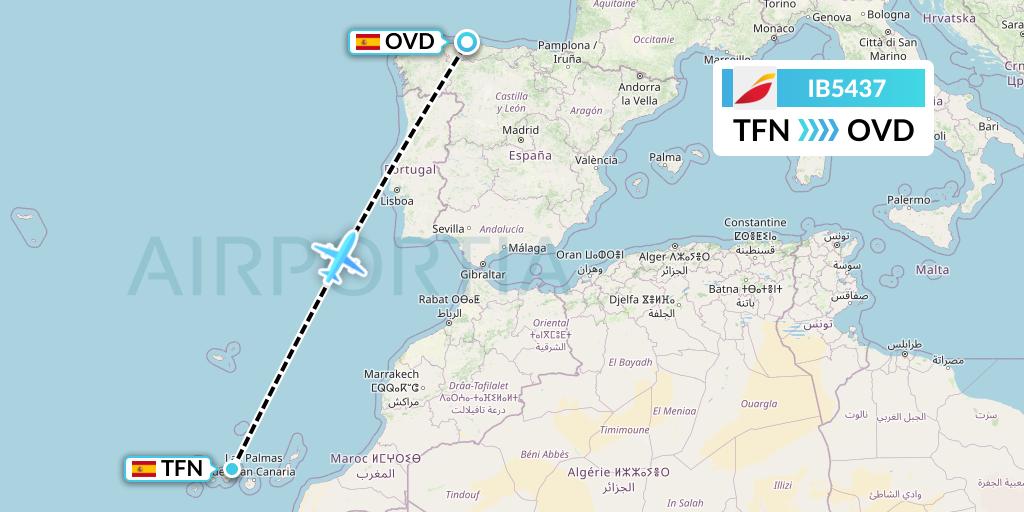 IB5437 Iberia Flight Map: Tenerife to Asturias