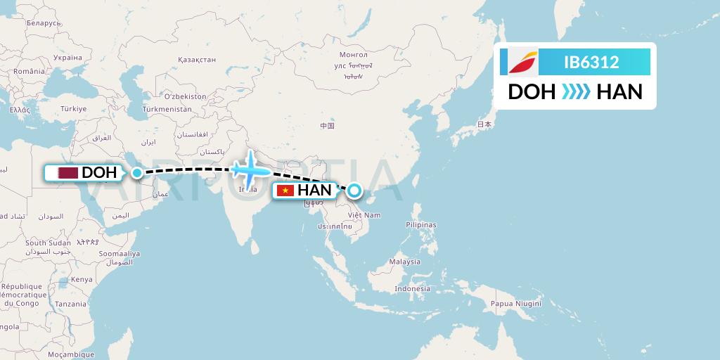 IB6312 Iberia Flight Map: Doha to Hanoi