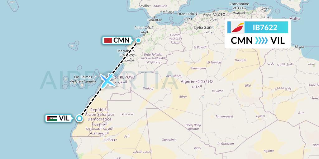 IB7622 Iberia Flight Map: Casablanca to Dakhla
