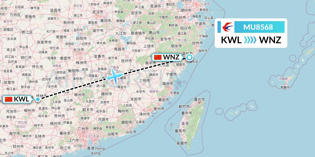 MU8568 China Eastern Airlines Flight Map: Guilin to Wenzhou
