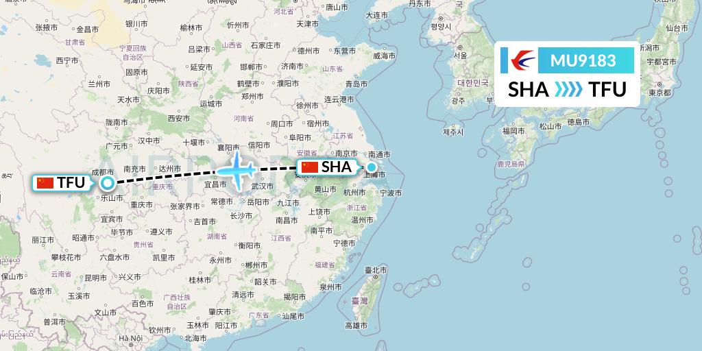 MU9183 China Eastern Airlines Flight Map: Shanghai to Chengdu