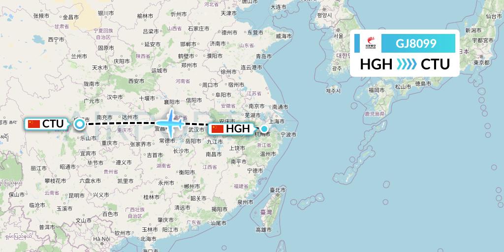 GJ8099 Loong Airlines Flight Map: Hangzhou to Chengdu