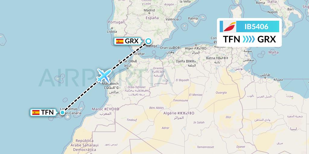 IB5406 Iberia Flight Map: Tenerife to Granada