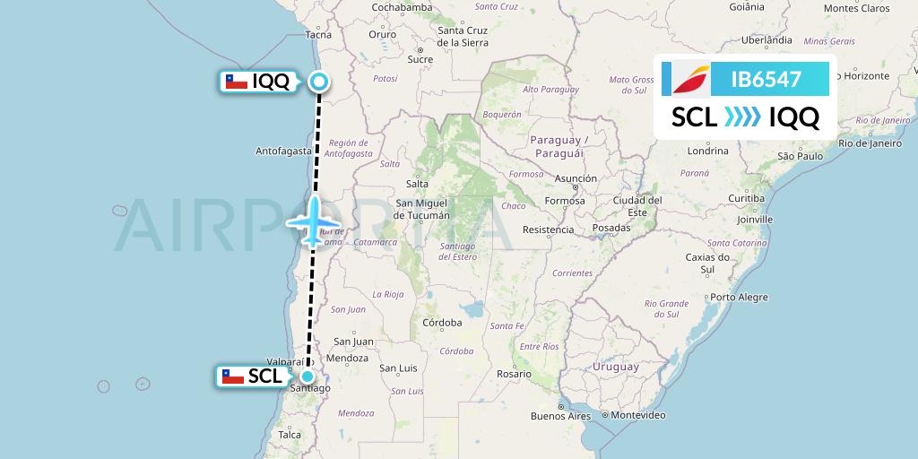 IB6547 Iberia Flight Map: Santiago to Iquique
