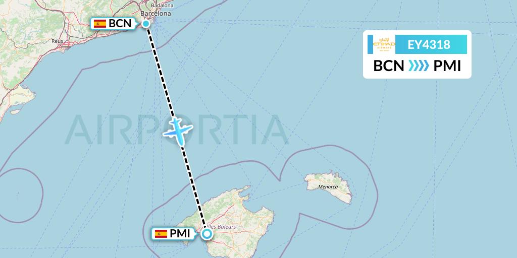 EY4318 Etihad Airways Flight Map: Barcelona to Palma de Mallorca