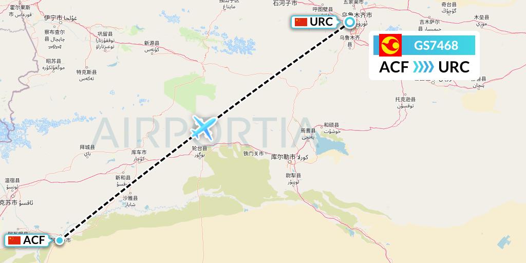 GS7468 Tianjin Airlines Flight Map: Aksu to Urumqi