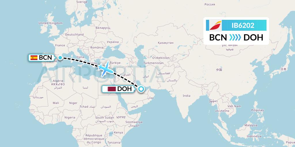 IB6202 Iberia Flight Map: Barcelona to Doha