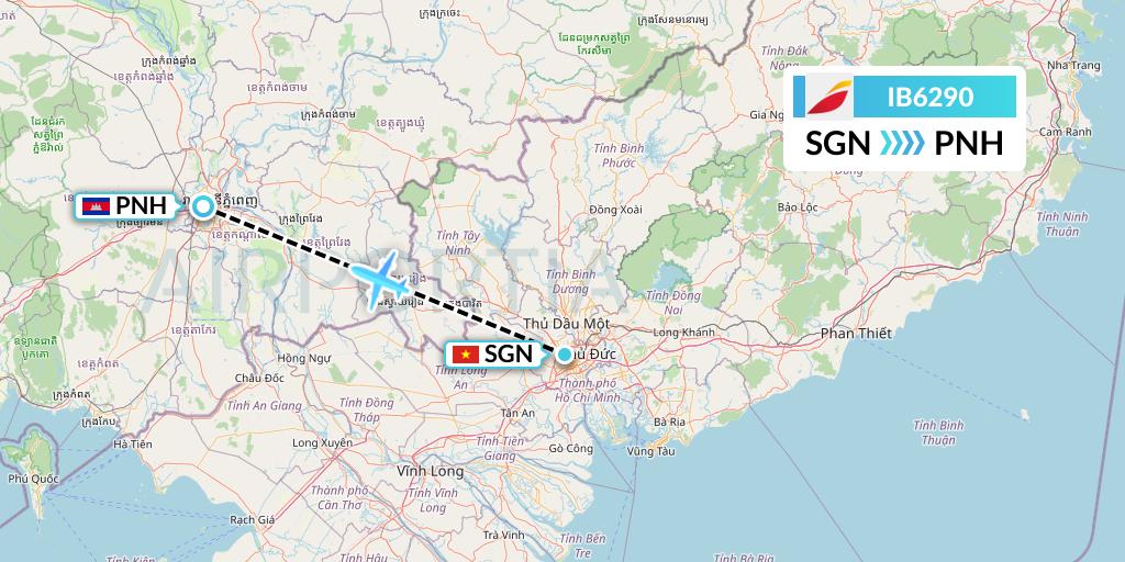 IB6290 Iberia Flight Map: Ho Chi Minh City to Phnom Penh