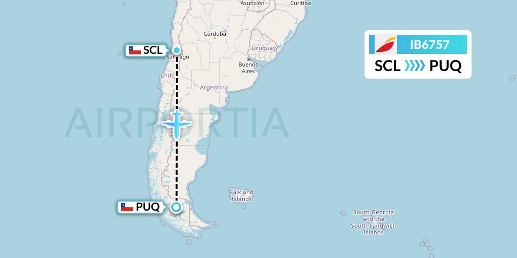 IB6757 Iberia Flight Map: Santiago to Punta Arenas