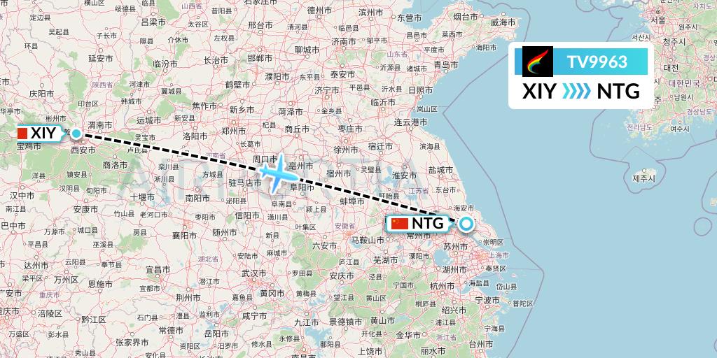 TV9963 Tibet Airlines Flight Map: Xi'an to Nantong