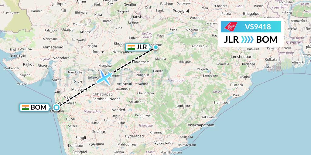 VS9418 Virgin Atlantic Airways Flight Map: Jabalpur to Mumbai
