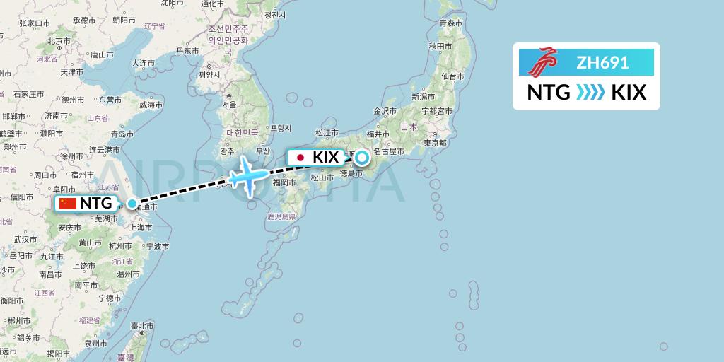ZH691 Shenzhen Airlines Flight Map: Nantong to Osaka