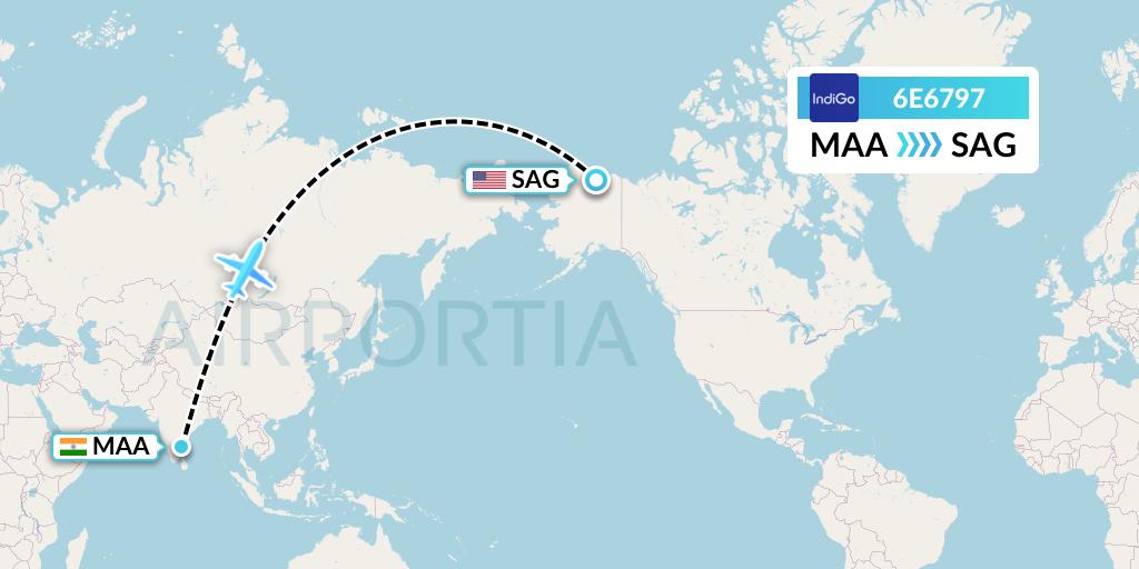 6E6797 IndiGo Airlines Flight Map: Chennai to Sagwon