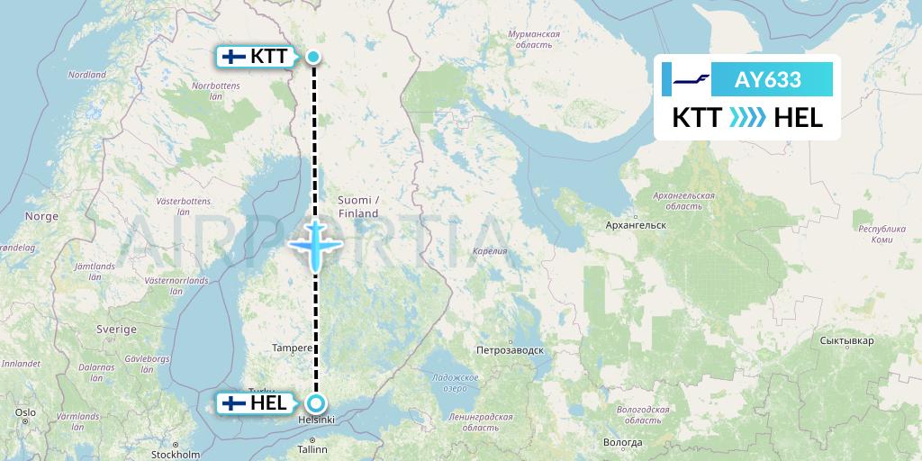 AY633 Finnair Flight Map: Kittila to Helsinki